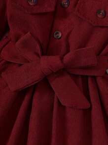 Girls' Solid Color Single-Breasted Half-Cardigan Collar Shirt Dress, Fashion Formal Dress Suitable For Spring, Summer, Autumn And Winter - Burgundy - View 4