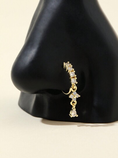 1pc Gold Color Tassel Long Pendant Nose Ring, For Daily Wear