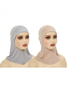 2入組新款圓形開口彈性女式鬼頭帽，圍巾，針織毛帽，頭巾