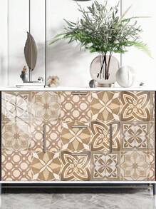 10pcs Bohemian Patterned Vinyl Self-Adhesive Removable Decorative Tile Wall Stickers, Artistic Flower Wall Tile Stickers, Self-Adhesive Creative Mandala-Style Tile Stickers, Peel-And-Stick Tile Splash Guards, Removable Waterproof Self-Adhesive Square Wall Stickers, Suitable For Homes, Kitchens, Living Rooms, Bathrooms, Bedrooms, Cabinets, Offices, And Used For Room Decoration, Home Decoration, And Wall Decoration. - Multicolor - View 7