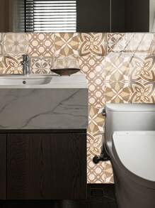 10pcs Bohemian Patterned Vinyl Self-Adhesive Removable Decorative Tile Wall Stickers, Artistic Flower Wall Tile Stickers, Self-Adhesive Creative Mandala-Style Tile Stickers, Peel-And-Stick Tile Splash Guards, Removable Waterproof Self-Adhesive Square Wall Stickers, Suitable For Homes, Kitchens, Living Rooms, Bathrooms, Bedrooms, Cabinets, Offices, And Used For Room Decoration, Home Decoration, And Wall Decoration. - Multicolor - View 6