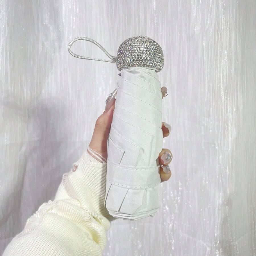 Mini Rhinestone Decorated Sun Umbrella For Women, Lightweight Portable Folding UV Protection Parasol,Spring Summer Picks,Brides Maid Gifts,Room,Bedroom Decor,Beach,Travel,For Men,For Women,Vacation - Multicolor - View 1
