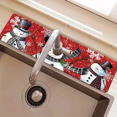 1 件圣诞风格硅胶水槽垫、水龙头吸水垫、浴室水龙头防溅板、防潮防滑水龙头垫、厨房台面配件