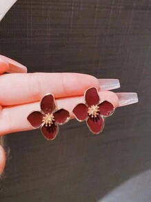 1pair Colorful Dopamine 4-Flower Design Women Earrings, Simple Daily Wear Versatile Sweet Holiday Gift Valentines,Mom,Mother,Mother's Day,Gift
