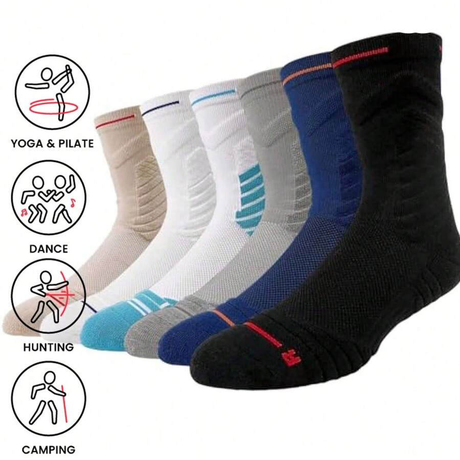 篮球袜 跑步袜 1-3 双 缓冲中筒袜 防水泡 吸湿排汗 运动徒步袜 - 彩色 - 查看 1