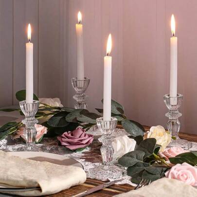 1pc Elegant Glass Candle Holder, Transparent Cone-Shaped Crystal Candle Holder, Decor Candlestick Suitable For Weddings,Halloween, Parties, Table Decoration, Aesthetic Room Decor,