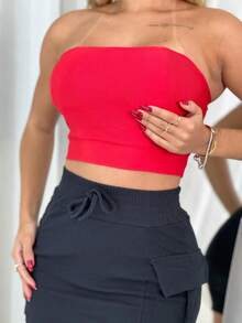 Cropped Top Corset With Strapless Cup In Suplex Corselet - Đỏ - Xem 1