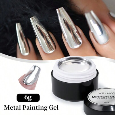 XEIJAYI 6g UV LED Soak Off Gel Varnishes Lacquers Polish For Manicure - Mirror Metal Gel Nail Polish With Silver Rose Golden Painting Drawing - Easy To Apply And Long-Lasting