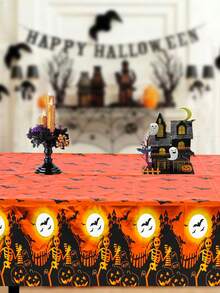 1pc Halloween Table Runner, Red Death Skull/Moon Skull Pumpkin/Dark Castle Bat Style Halloween Disposable Tablecloth, Horrible Terrifying Atmosphere For Halloween Party Home Table Room Background Decoration Supplies Table Cover Home Decor Room Decor Halloween Decor