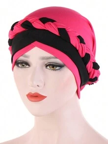 1pc Women Dual-Tone Milk Silk Headscarf Cap With Braid, Hair Covering Daily Under Cap