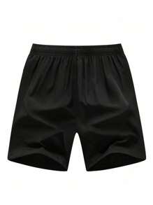 2 件装男士夏季运动短裤，松紧腰身沙滩装速干宽松沙滩短裤，带后口袋 - 黑色 - 查看 3