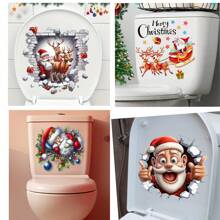 1 件圣诞马桶贴纸，可爱圣诞老人，圣诞驯鹿，圣诞地板贴花，送给家人、朋友和同事的礼物，圣诞节 - 彩色 - 查看 9