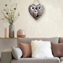 1/2pcs Charming Owl Family Heart-Shaped Wooden Hanging Sign - 8"X8" Home, Farmhouse & Entryway Wall Decor, 2D - Multicolor - View 3