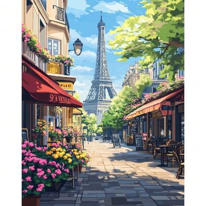 1pc Diy Painting By Numbers Wall Art Decor Handpainted Modern City Street Acrylic Painting On Canvas For Artwork Gift 40x50cm/16x20inch Without Frame