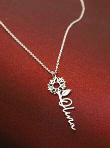 Collar personalizado con girasol y nombre para mujer, joya personalizada como regalo para mamá, joyería hecha a mano con flor, regalo para esposa, collar con placa de nombre