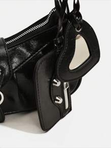 Dedoo 1个Y2K哥特复古铆钉装饰方形点缀女士单肩包，适合日常出行，小众设计，蒸汽朋克，哥特风格，女士包包，酷女孩街头风，完美适用于音乐节、演唱会、摇滚风格，Y2K包包，2000年代时尚风格，哥特朋克风格女士包包 - 黑色 - 查看 7