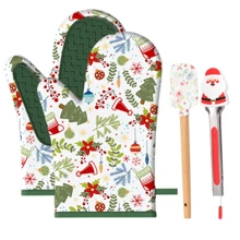 4 件装圣诞烘焙套装，节日硅胶烘焙工具套装包括 2 个硅胶贴片烤箱手套、1 个可爱的不粘硅胶刮刀和 1 个便携式圣诞老人小夹厨房钳，厨房糕点烹饪用具套装，用于烧烤、烘焙、烹饪、上菜、户外烧烤 - 彩色 - 查看 11