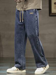 男士多口袋、抽绳、松紧腰洗水休闲牛仔裤，日常穿着