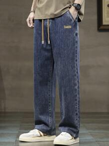 男士多口袋、抽绳、松紧腰洗水休闲牛仔裤，日常穿着