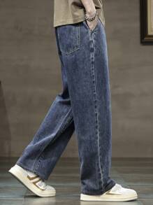 男士多口袋、抽绳、松紧腰洗水休闲牛仔裤，日常穿着