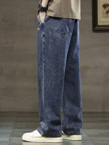 男士多口袋、抽绳、松紧腰洗水休闲牛仔裤，日常穿着