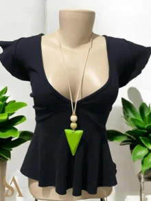 LONG LEATHER NECKLACE WITH WHITE WOOD AND GREEN CANE TRIANGULAR RESIN - 薄荷綠 - 查看 3