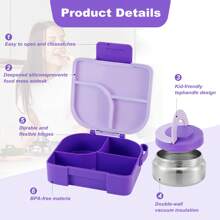 Lonchera Bento con 225 ml de sopa, recipientes herméticos para almuerzo con 3 compartimentos, termo térmico para comida caliente, ideal para la escuela, viajes, cocina, regalo de Navidad y útiles escolares.