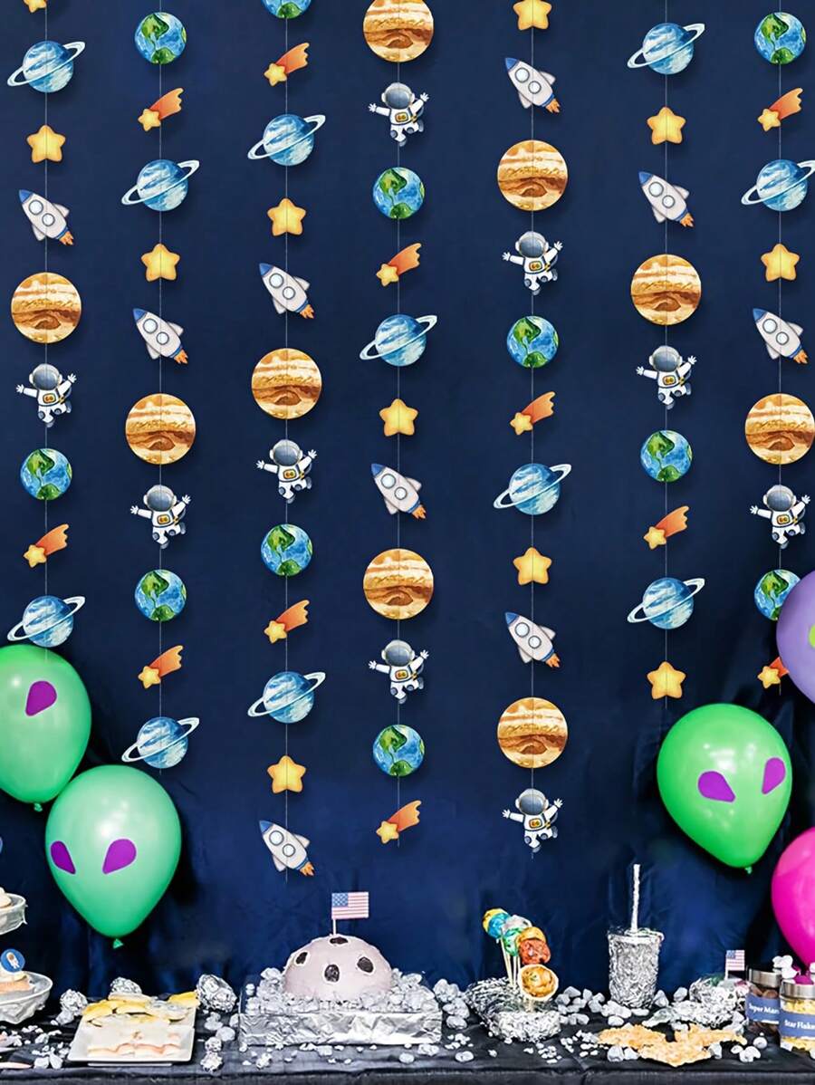 قطعة ورقية واحدة مزخرفة بالكواكب والفضاء لديكورات حفلات عيد الميلاد، حفل فضائي، ورقة مفرغة بنمط دائري للمناسبات - متعدد الألوان - مشاهدة 1