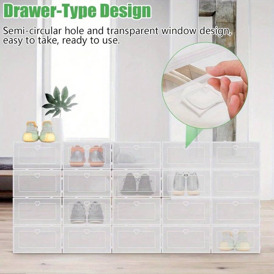 24pcs Shoe Box Storage Case Plastic Boxes Transparent Stackable Shoe Display - Transparent - View 1