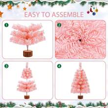 Meching 2Ft Artificial Christmas Tree Pink Tabletop Christmas Tree With Snow Flocked Mini Xmas Pine Tree With Wooden Stand For Indoor Outdoor Holiday Home Decoration Christmas Decorations Room Decor - Pink - View 5