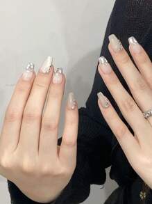 10 chiếc móng tay giả thủ công cao cấp hình quan tài ngắn, thiết kế hình ông già Noel, kèm 3 miếng dán móng, thích hợp cho cuộc sống hàng ngày của các quý cô và các bé gái. Phụ kiện làm móng - Bạc - Xem 2