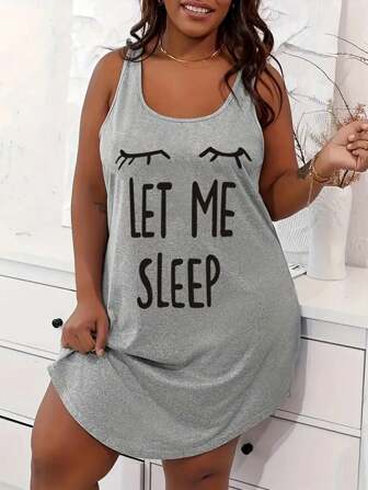 Vestido de mujer talla grande de verano, informal y para estar en casa, sin mangas con estampado de pestañas y letras, muu muu