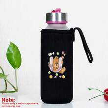 Capa para Garrafa de Água Isolada 550ml Copo de Vidro Universal Portátil Anti Escaldante Corda de Elevação Água Café Leite CháFrio Capa de Copo Isolante Mão a Mão com Elevação Anti Escaldante Canudo Espessado Organizador Externo Viagem Moda Carta Impressa Série