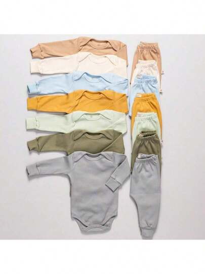 Kit 6 Peças 3 Conjunto Body Manga Longa + Mijão Liso Infantil Bebê Menino e Menina