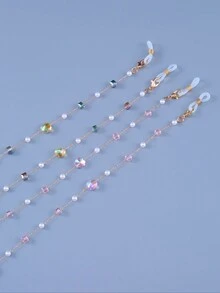 1pc Women's Crystal Plum Blossom & Faux Pearl Anti-Drop Elegant Eyeglasses/Mask Chain, Suitable For Daily Use - Multicolor - View 7