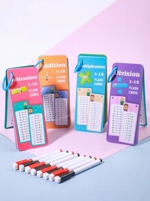 可重复使用的数学游戏卡 - 加法、减法、乘法和除法学习卡，配有可擦除笔，非常适合早期学习和技能发展 - 多色 - 查看 2