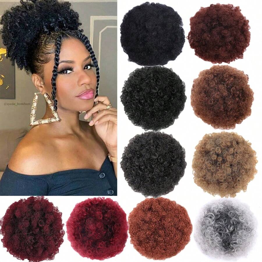 8Inch Afro Puff Drawstring Ponytail Kinky Curly Bun Hair Synthetic Short Extensions Hairpieces Updo Hair For Women