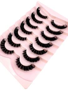 7 Pairs/Pack DD Curl Russian Lashes Voluminous Fake Eyelashes Thick Curly Fluffy Volume False Eyelashes Artificial 3D Mink Lashes Cat-Eye Look Wispy 8D Volume Fake Eyelash Strips Eye Lifting Look Extension Full Eyelash Strip To Lengthen And Volumize The Outer Corner Of Your Eye For Beauty Makeup Strip Lashes, Lashes, Eyelashes, Fake Lashes - Black - View 4