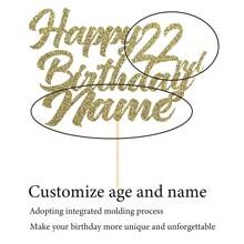 1 szt. Personalizowana dekoracja tortu urodzinowego z imieniem i wiekiem, w zestawie dwustronna karta z brokatem w różnych kolorach - Wielokolorowe - Zobacz 2