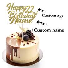 1 szt. Personalizowana dekoracja tortu urodzinowego z imieniem i wiekiem, w zestawie dwustronna karta z brokatem w różnych kolorach - Wielokolorowe - Zobacz 1