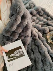 1pc Fluffy Fleece Blanket, Plush Lightweight Double Layer Throw Blanket For Sofa, Office, Camping, Suitable For All Seasons Versatile Gift - Grey - View 4
