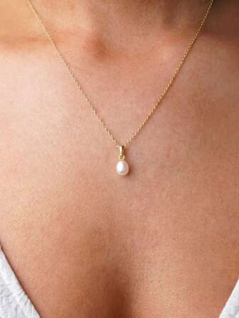 1pc Luxury S925 Sterling Silver Natural Freshwater Pearl Bridal Necklace, Elegant Women Wedding Jewelry