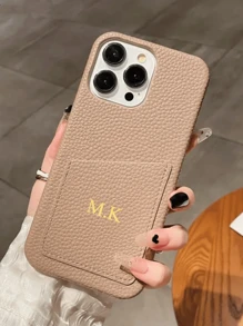 1pc Personalized Initial Custom DIY Name Leather Card Slot Hard Case Compatible With Iphone 16 15 14 Pro Max 11 12 13 X S XR Plus, Great Gift For Valentine's Day, Birthday, Holiday, Men Or Women, Customized Gift, Anniversary, Wedding, Parents (PU Leather, Foil Print)