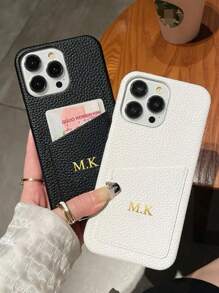 1pc Personalized Initial Custom DIY Name Leather Card Slot Hard Case Compatible With Iphone 16 15 14 Pro Max 11 12 13 X S XR Plus, Great Gift For Valentine's Day, Birthday, Holiday, Men Or Women, Customized Gift, Anniversary, Wedding, Parents (PU Leather, Foil Print)