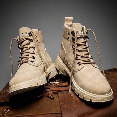 High-Top Men's  Boots, Autumn/Winter, English Style, Workwear Boots, American Vintage Desert Biker Military Army Boots, Height-Increasing