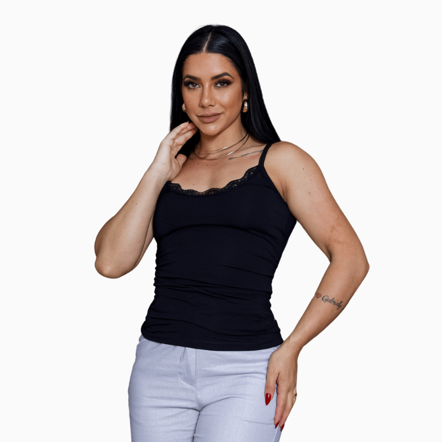 Blusa regata feminina alcinha com renda Basiquinha Lisa sem bojo