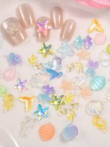 200PCS Summer Beach Nail Resin Charms Summer Ocean Theme Nail 3D Starfish Charms For Nails Sea Shell Starfish Dolphin Fishtail Nail Gem For Women Nail Supplies Manicure Decoration - Multicolor - View 3
