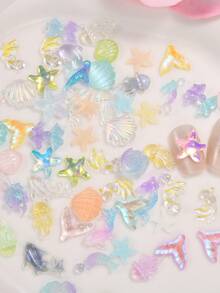 200PCS Summer Beach Nail Resin Charms Summer Ocean Theme Nail 3D Starfish Charms For Nails Sea Shell Starfish Dolphin Fishtail Nail Gem For Women Nail Supplies Manicure Decoration - Multicolor - View 4