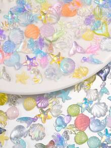 200PCS Summer Beach Nail Resin Charms Summer Ocean Theme Nail 3D Starfish Charms For Nails Sea Shell Starfish Dolphin Fishtail Nail Gem For Women Nail Supplies Manicure Decoration - Multicolor - View 1