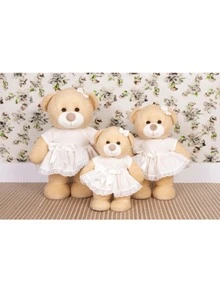 Trio Of Standing Teddy Bears Dressed In Plain Fabric (20/25/30) - Ideal For Decorations - Rơm - Xem 2